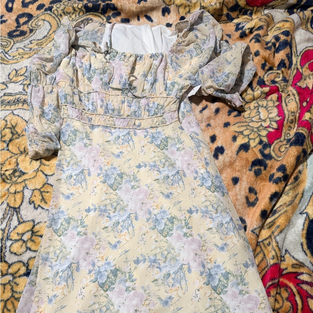 Floral Puff Sleeve Kids Dress
